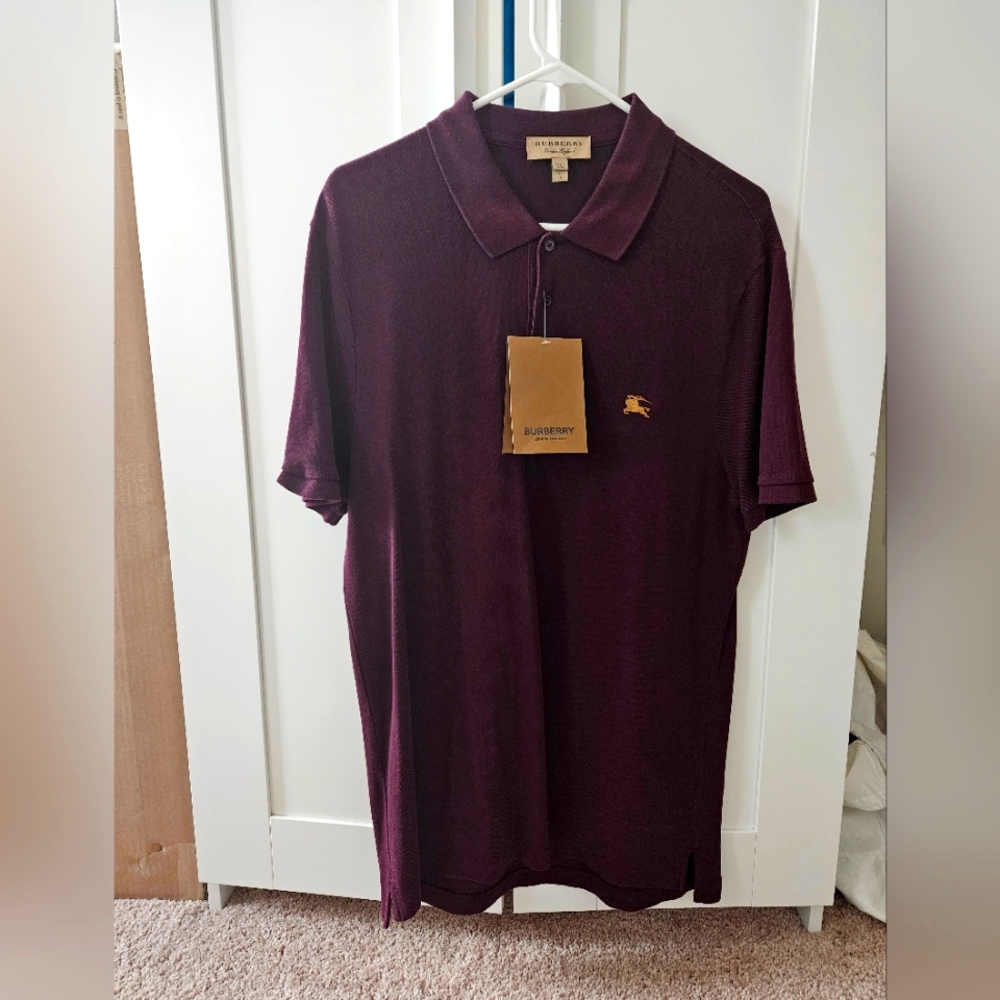 Burberry Brit Burgundy Pique Polo gold equestrian Knight